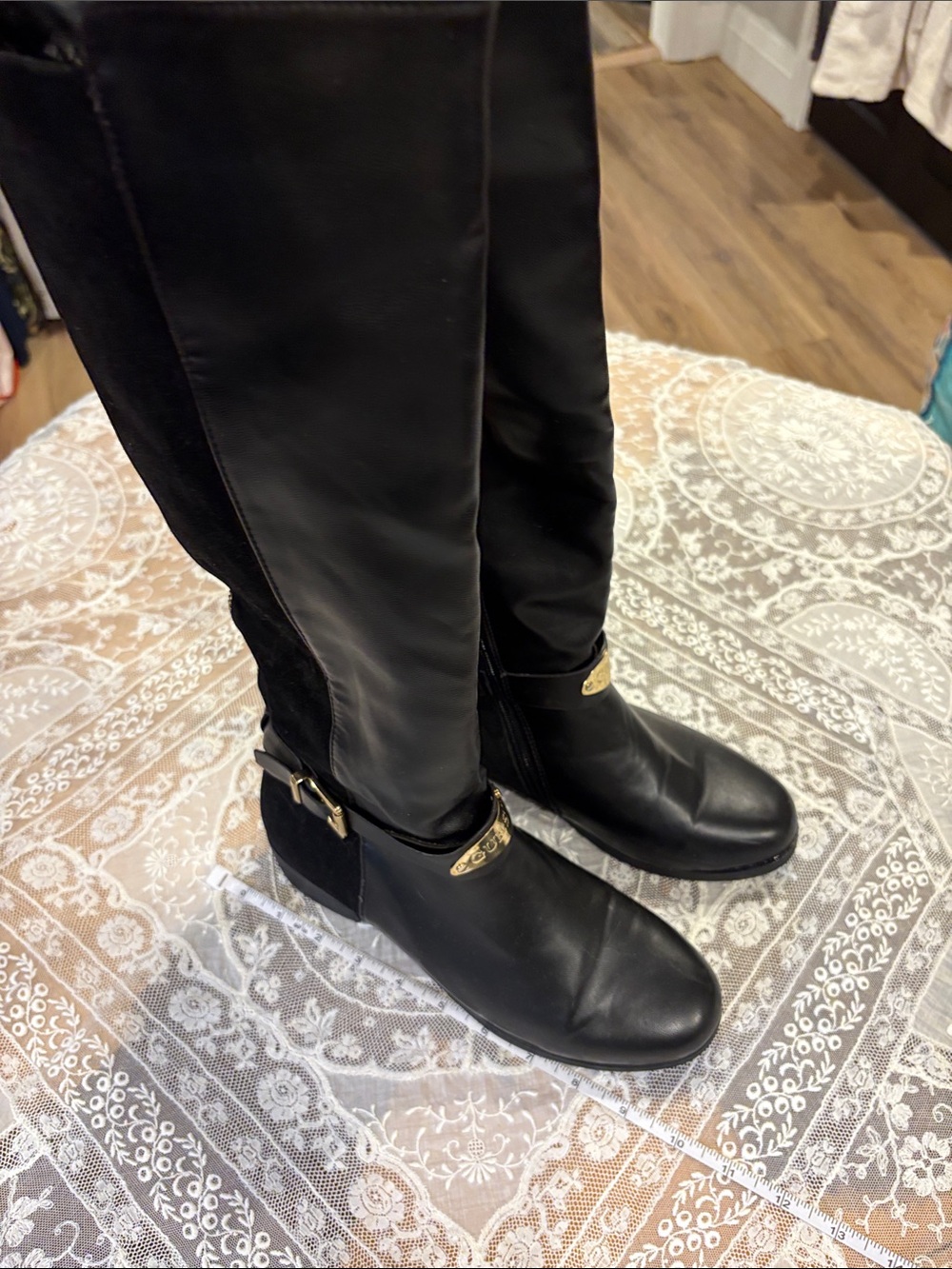 Guess Black Over-the-Knee Boots with Gold Hardware
